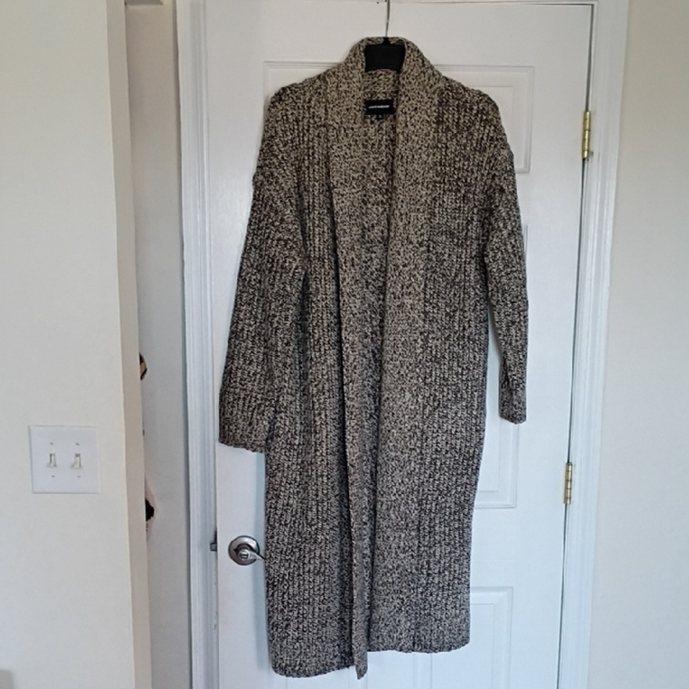 Lucky Brand Women's Black and White Knit Cardigan Duster, L